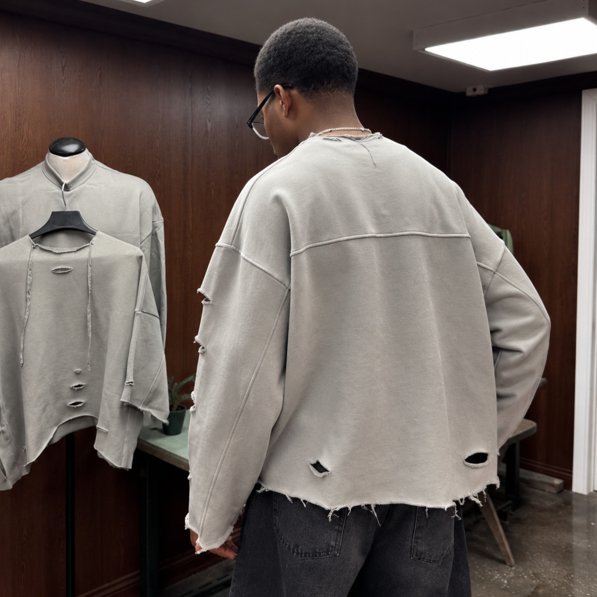 Ash Grey Distressed Oversized Sweatshirt