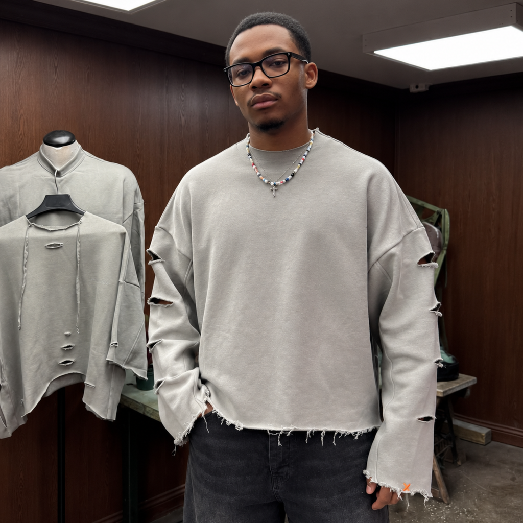 Ash Grey Distressed Oversized Sweatshirt