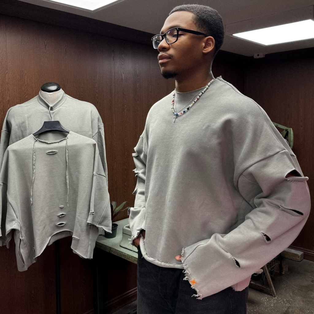 Ash Grey Distressed Oversized Sweatshirt