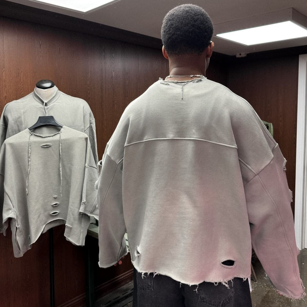 Ash Grey Distressed Oversized Sweatshirt