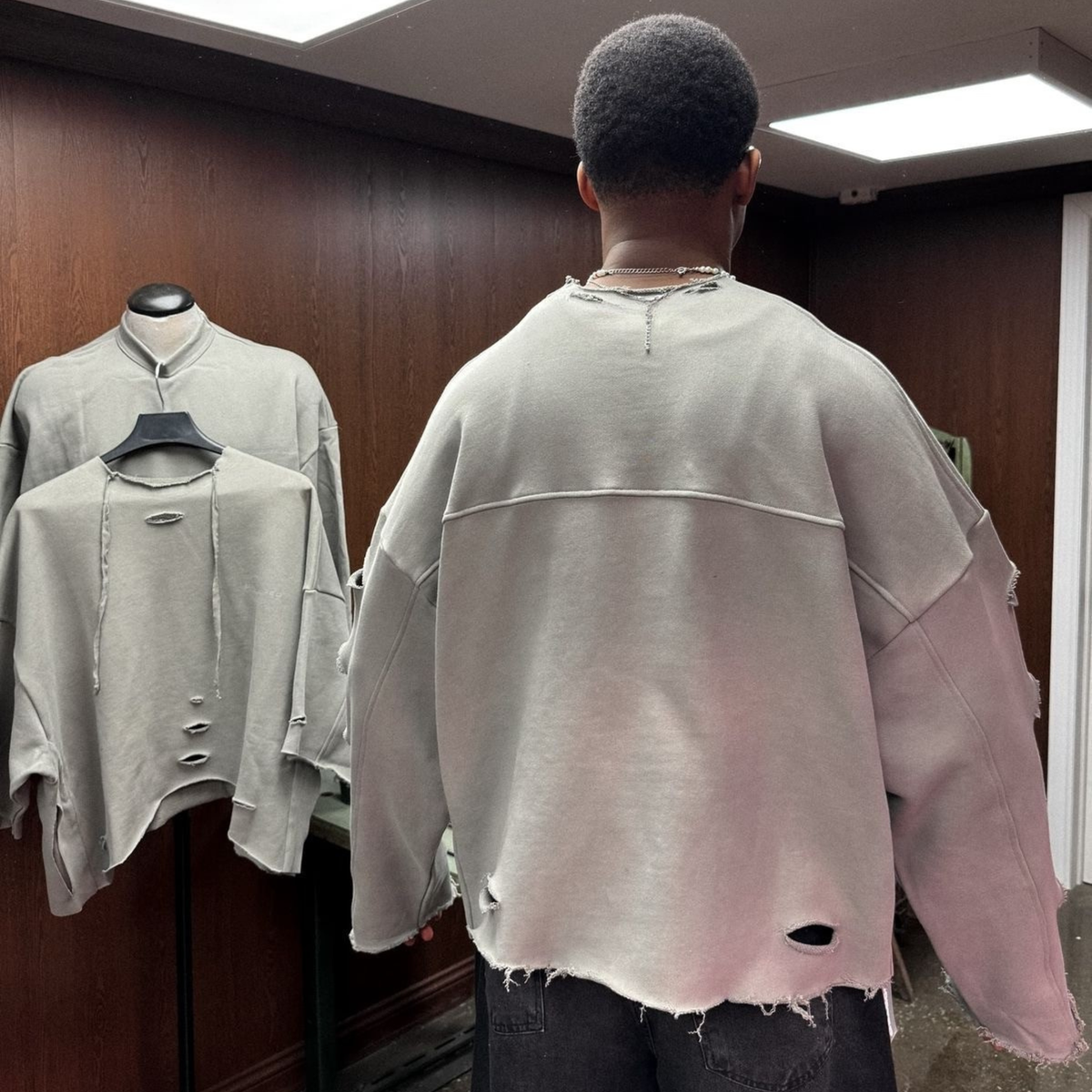 Ash Grey Distressed Oversized Sweatshirt