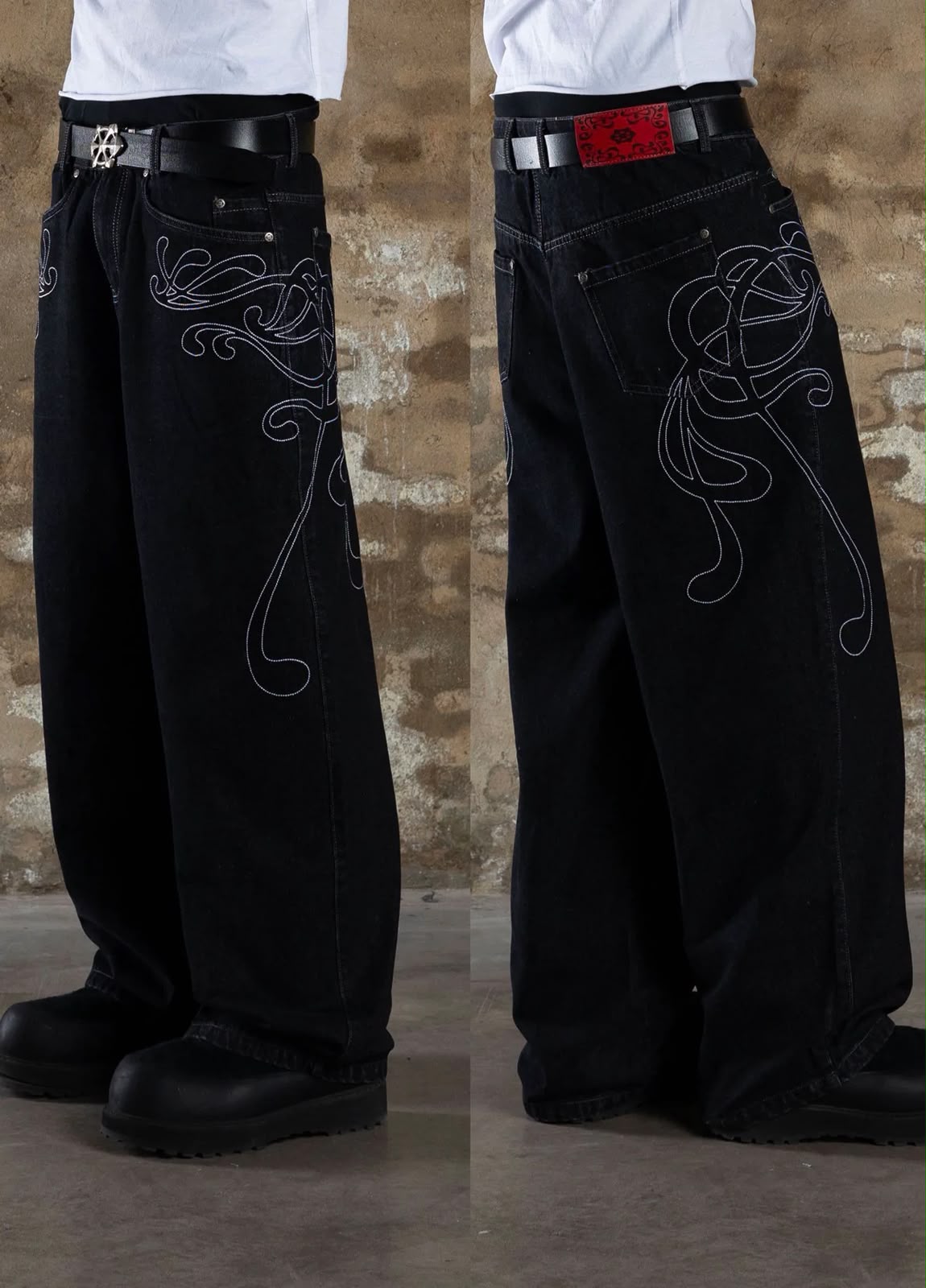 Dark Neoart Embroidered Jeans