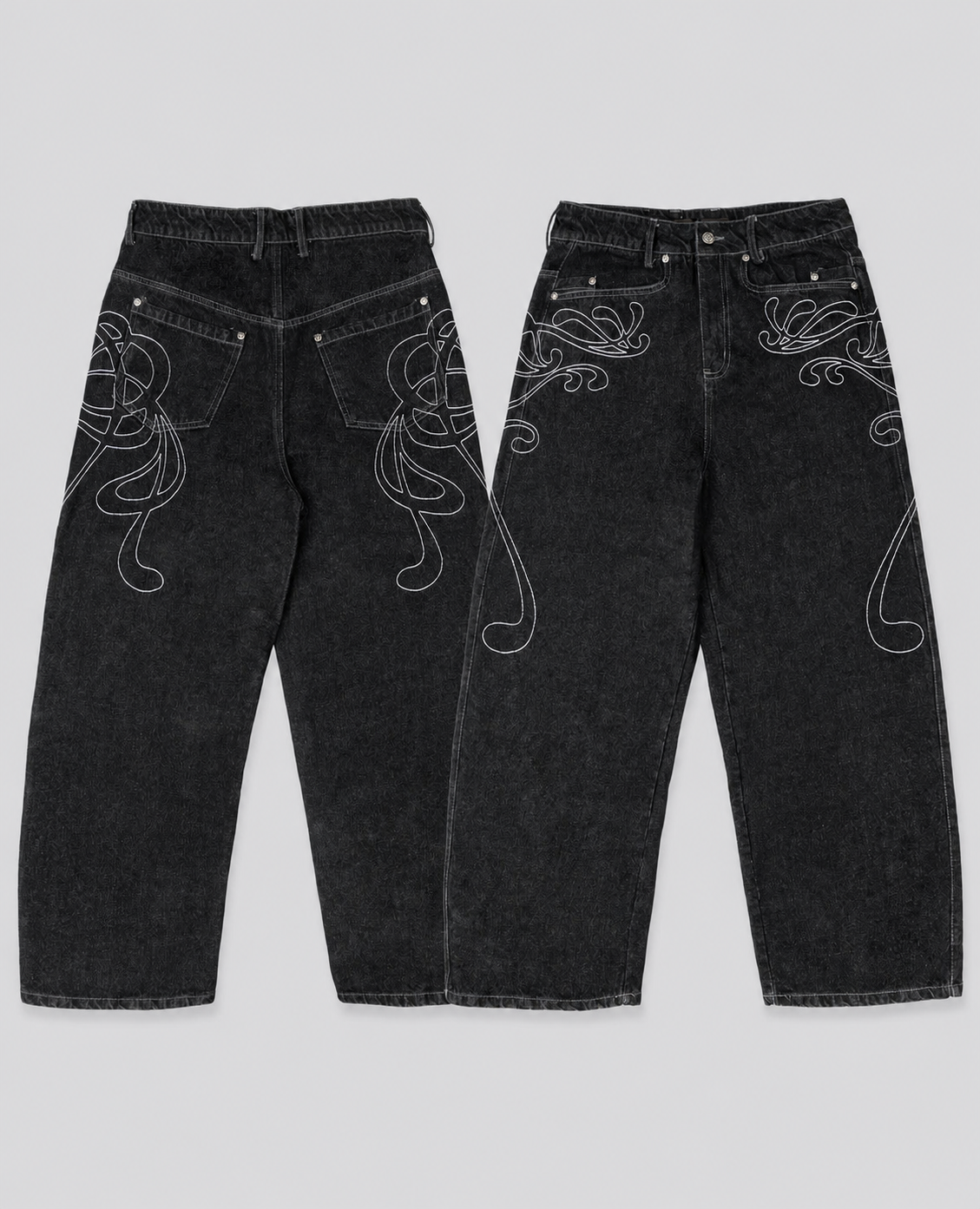 Dark Neoart Embroidered Jeans